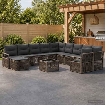 vidaXL Tuinbank Set 12 st Grijs poly rattan, Verzenden, Nieuw