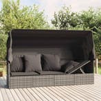 vidaXL Loungebed met luifel en kussens poly rattan grijs, Verzenden, Nieuw
