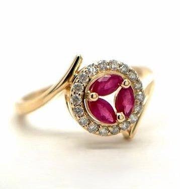 Ring - 14 karaat Geel goud - 0.70ct. tw. Robijn - Diamant