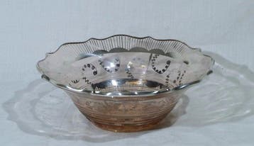 Kom - Zilver, Glas - Veneziaanse handbeschildering, Antiek en Kunst