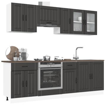 vidaXL 8-delige Keukenkastenset Kalmar bewerkt hout zwart, Verzenden, Nieuw