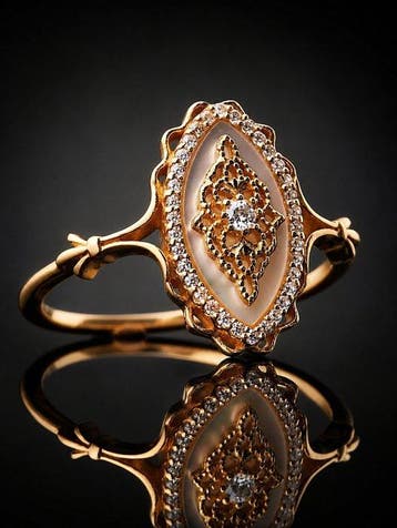 Bague marquise en perle de coquille - argent sterling 925 -, Antiquités & Art
