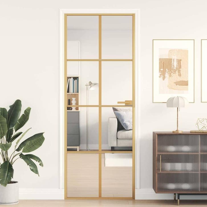vidaXL Binnendeur smal 76x201,5 cm gehard glas en aluminium, Doe-het-zelf en Bouw, Deuren en Vliegenramen, Nieuw, Verzenden