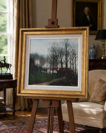 École européenne (XX) - Paysage aux arbres et aux maisons