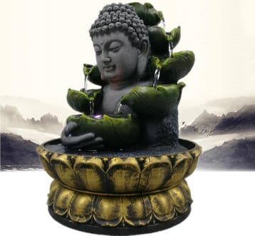 Sier Waterval Boeddha Beeld - LED Fontein Decor Feng Shui, Verzenden, Nieuw