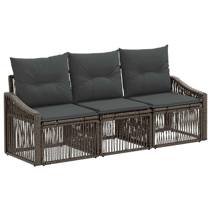 vidaXL Tuinbank Set 3 pcs Grijs poly rattan, Tuin en Terras, Tuinsets en Loungesets, Nieuw, Verzenden