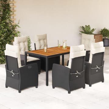 vidaXL 7-delige Tuinset met kussens poly rattan zwart, Verzenden, Tuinset