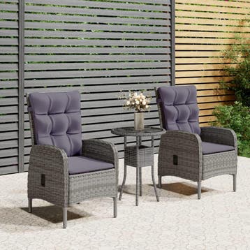 vidaXL 3-delige Bistroset poly rattan grijs, Tuin en Terras, Verzenden, Nieuw