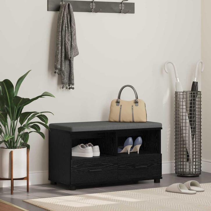 vidaXL Hallenbank Zwarte Eik 80 x 38 x 46 cm Geengineerd, Huis en Inrichting, Overige Huis en Inrichting, Nieuw, Verzenden