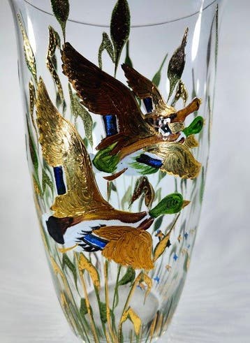 Murano - Giovanni De Bios - Vase - Feuille dor et émail -