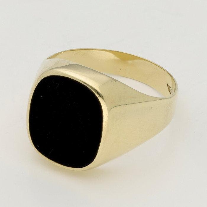Ring - 14 karaat Geel goud - Onyx, Handtassen en Accessoires, Ringen