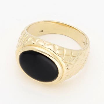 Ring - 14 karaat Geel goud - Onyx, Handtassen en Accessoires, Ringen, Nieuw