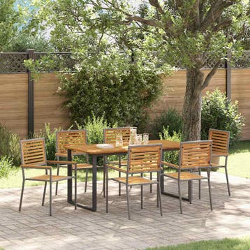 vidaXL Tuin Eettafel Set 7 st Grijs Massief Acacia Hout, Verzenden, Nieuw