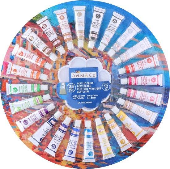 2dekans | Artist & Co Acrylverf Schilderspaletb - 25 Kleuren, Maison & Meubles, Accessoires pour la Maison | Peintures, Dessins & Photos