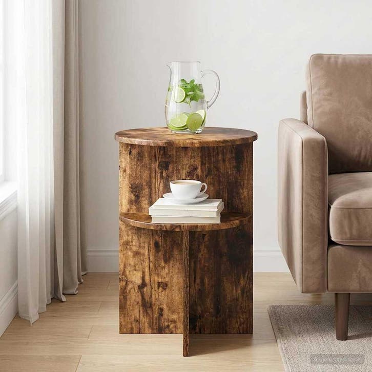 vidaXL Bijzettafel Gerookt eiken Ø 39,5 x 55 cm Bewerkt hout, Huis en Inrichting, Tafels | Bijzettafels, Nieuw, Verzenden