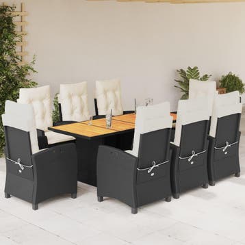 vidaXL 9-delige Tuinset poly rattan zwart, Verzenden, Nieuw, Tuinset