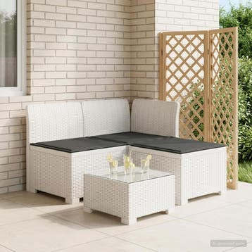 vidaXL 3-Zits Tu bank met Kussens Rattan Look 3-zits PP Wit, Verzenden, Nieuw