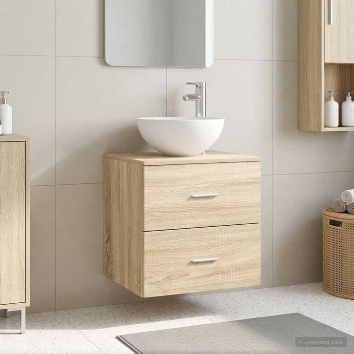 vidaXL Wandgemonteerde Waskom Vanity Sonoma Eiken 49,5 x 35, Maison & Meubles, Tables | Coiffeuses, Envoi