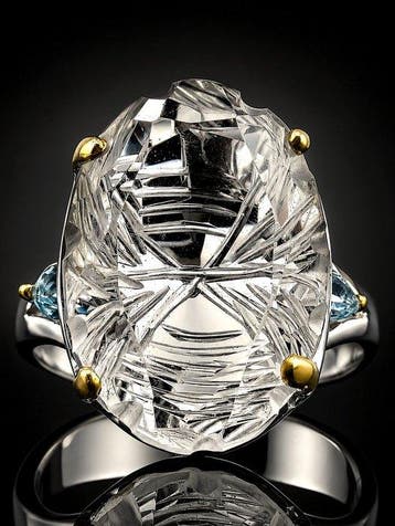 Natuurlijke kwartsring - 925 sterlingzilver - Blauwe topaas, Verzamelen