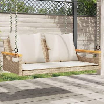vidaXL Schommelbank met kussens 109x62x40 cm poly rattan, Verzenden