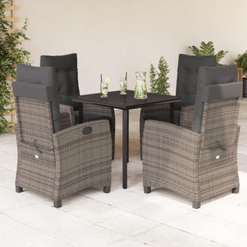 vidaXL 5-delige Tuinset met kussens poly rattan grijs, Verzenden, Nieuw, Tuinset