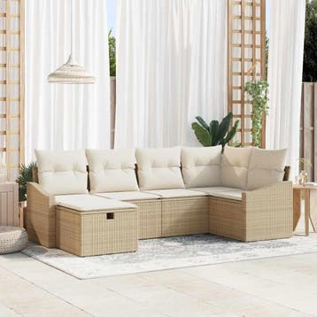 vidaXL Bankstel met kussen 7 pcs poly rattan, Verzenden