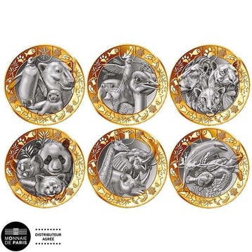 Frankrijk. 5 Euro 2025 Les Animaux du Monde (6 monnaies)