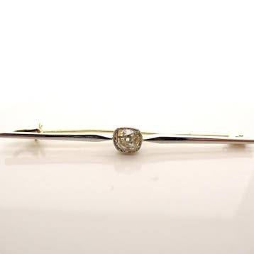 Vintage witgouden lange smalle broche met moissanite, Bijoux, Sacs & Beauté, Broches, Ophalen of Verzenden