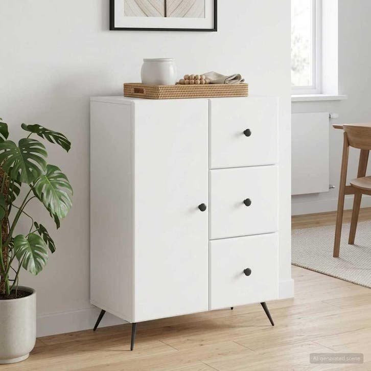 vidaXL Dressoir met lade Wit 66 x 34,5 x 90 cm Bewerkt hout, Huis en Inrichting, Kasten | Dressoirs, Nieuw, Verzenden
