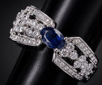 Bague en argent sterling 925, saphir bleu, cristaux Art