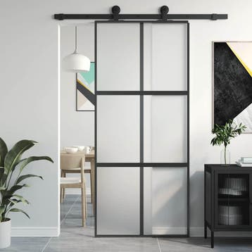vidaXL Schuifdeur 90x205 cm gehard glas en aluminium zwart, Verzenden, Nieuw