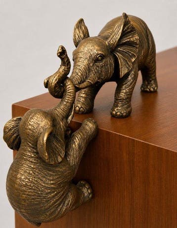 sculptuur, Decoratief olifantenpaar – Bronskleurige