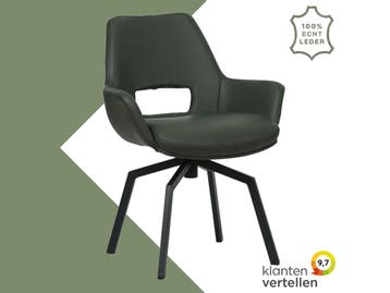 Leren draaibare eetkamerstoel Zippy - Spinpoot staal, 60 tot 90 cm, Nieuw, Leer, Ophalen of Verzenden