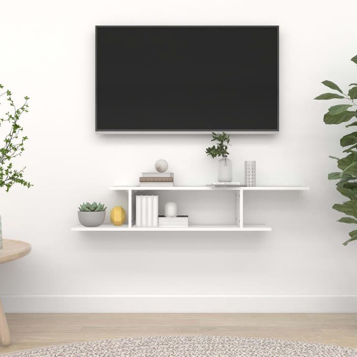 vidaXL Tv-wandschap 125x18x23 cm bewerkt hout wit, Huis en Inrichting, Kasten | Wandmeubels, Nieuw, Verzenden