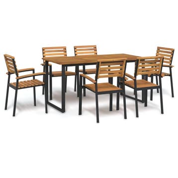 vidaXL 7-delige Tuinset massief acaciahout en metaal, Verzenden, Tuinset