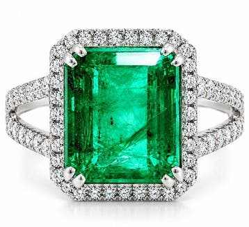 Ring Platina - 4.52ct. tw. Smaragd - Diamant - Halo-ring met, Nieuw