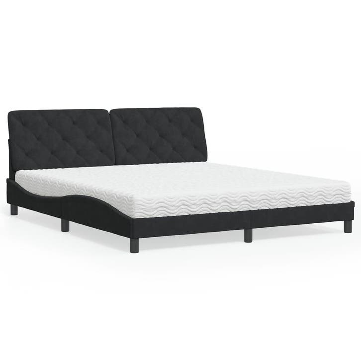 vidaXL Bed met matras fluweel zwart 180x200 cm, Huis en Inrichting, Slaapkamer | Bedden, Nieuw, Verzenden
