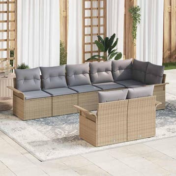 vidaXL Tuinbank Set met kussen 8 pcs Beige poly rattan, Verzenden