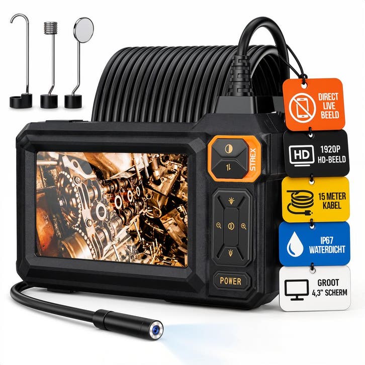 Strex Endoscoop met Scherm 15M - Inspectiecamera -, Bricolage & Construction, Instruments de mesure, Envoi