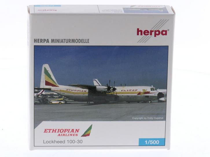 Schaal 1:500 Herpa 514392 Lockheed 100-30 Ethiopean Airli..., Hobby en Vrije tijd, Modelbouw | Vliegtuigen en Helikopters, Zo goed als nieuw