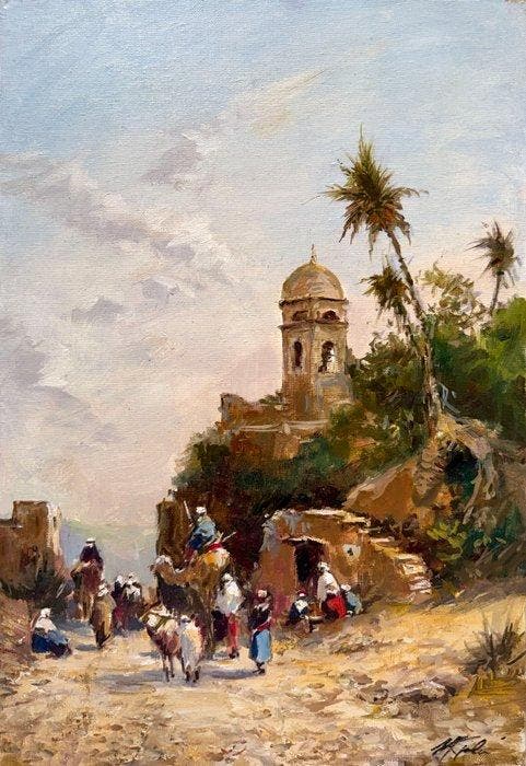 Mikhail Kraiev (1957) - Caravane aux Portes de la Ville -, Antiquités & Art, Art | Peinture | Classique