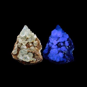Prachtige groene fluoriet, UV-fluorescerend in blauw, uit