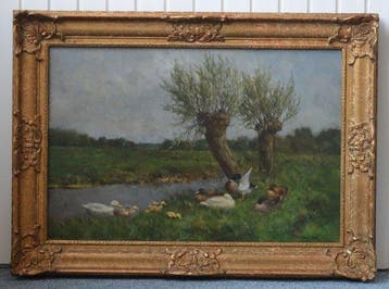 Constant Artz (1870-1951) - Een waterpoel met eenden in De