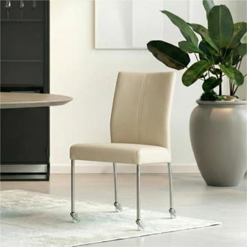 Set van 6 Leren eetkamerstoelen Comfort met wieltjes -, Ophalen of Verzenden, Nieuw, Leer