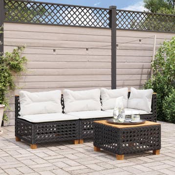 vidaXL Tuinbank 3-zits met kussens poly rattan zwart, Verzenden
