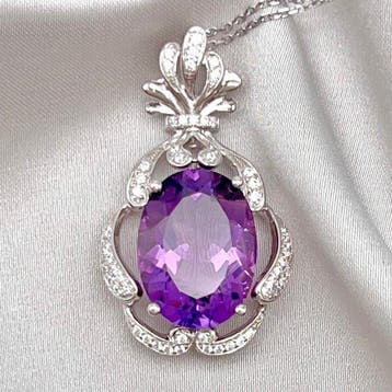 Zonder minimumprijs - Halsketting Zilver Amethist - 8,2 ct -, Handtassen en Accessoires, Nieuw