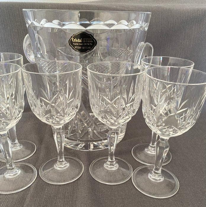 Cristal ETZEL - Drinkset (7) - Kristal, Glas - Ijsemmer + 6, Antiquités & Art, Antiquités | Meubles | Tables