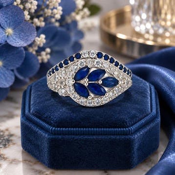 Zonder minimumprijs - Ring Verguld Saffier - Diamant -, Nieuw