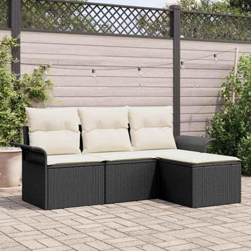 vidaXL Tuinbank Set 4 st Zwart poly rattan, Verzenden, Nieuw