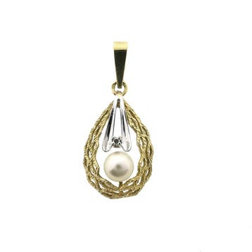 Bicolor gouden hanger met diamant; 0,01 ct., Handtassen en Accessoires, Bedels, Ophalen of Verzenden, Gebruikt, Goud, Overige merken